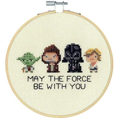 Imagen de Dimensions 72 76143 Kit de bordado punto cruz contado, diseño Star Wars, Bambú, 14 Ivory Aida, 6&quot; Diameter