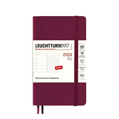 Imagen de LEUCHTTURM1917 367796 Agenda semanal y cuaderno de tapa blanda Pocket (A6) 2024, 12 meses, Port Red, Inglés