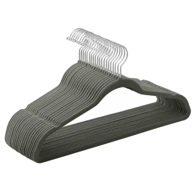 Imagen de SONGMICS Juego de 20 Perchas Aterciopeladas, 41,5 cm Largo, Finas, Gran Capacidad Carga, con Ganchos Giratorios 360, para Camisas Abrigo Completas, Gris CRF026G20