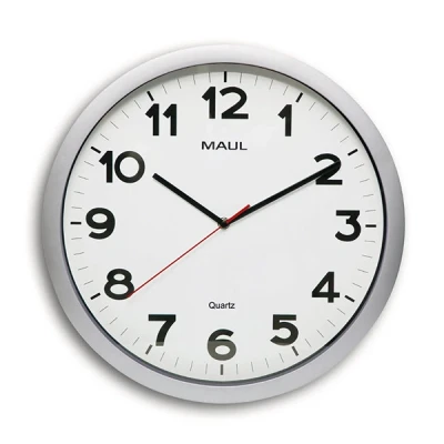 Imagen de Maul Reloj de Pared MAULstep Ø 40 cm, Cuarzo con Ajuste automático Tiempo, Optima para salón, Dormitorio, Cocina, Estudio y Oficina, Buena legibilidad Espacios Grandes, Plata