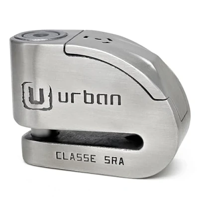 Imagen de URBAN UR14S Candado Antirrobo para Disco de Freno Moto, Alarma Hi Tech 120dB, Máxima Seguridad, Homologado SRA, Doble Cierre 14mm, Warning Sensibilidad A+, Activacion Opcional, Acero Inoxidable