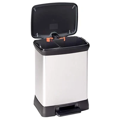 Imagen de Curver Cubo de basura Deco Duo con pedal, 2 cubetas 10+18L, acabado color acero