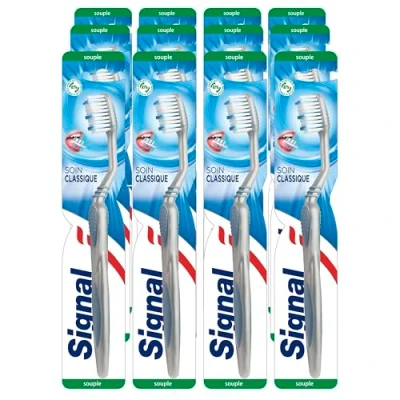 Imagen de Signal Cepillo de dientes cuidado clásico Filamentos infundidos con bicarbonato natural para una limpieza profunda (paquete 12 cepillos dientes)