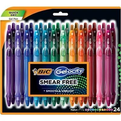 Imagen de BIC Gel ocity Quick Dry (Dries Up To 3x Faster) SUPER BRIGHT Colors 24 Pack, Smear Free, Assorted Retractable Pens, Medium Point 0.7mm, Colorful Pens for adults Women &amp; Men (RGLCGA24 A AST)