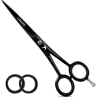 Imagen de Candure Tijeras peluquería profesional para Barberos Acero Inoxidable Cabello Cortar Tijera de Podar Profesionales, Peluquerías, Peluqueros, Mujeres y Hombres Sólida Negro