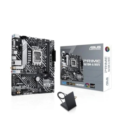 Imagen de ASUS Prime H610M A WiFi Intel H610 (LGA 1700) MATX Placa Base con PCIe 4.0, Ranuras M.2 duales, DDR5, 1Gb Ethernet, DisplayPort, HDMI, VGA, Puertos USB 3.2Gen 2, cabeceras direccionables Gen