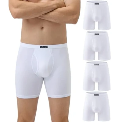 Imagen de wirarpa Calzoncillos Tipo Bóxer de Modal para Hombre Ropa Interior elástica Uso Diario Paquete 4 Unidades Blanco Talla L