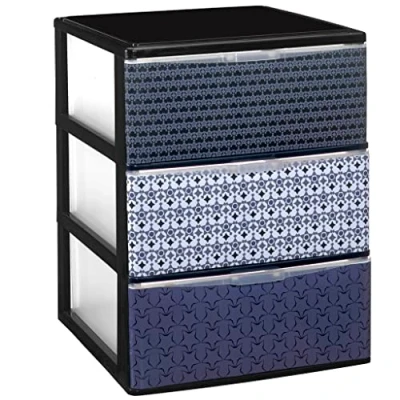 Imagen de COM FORT HOUSE Cajonera Apilable de Plástico Modelo Iris Diseño Mosaico 3 Cajones Almacenamiento Modular