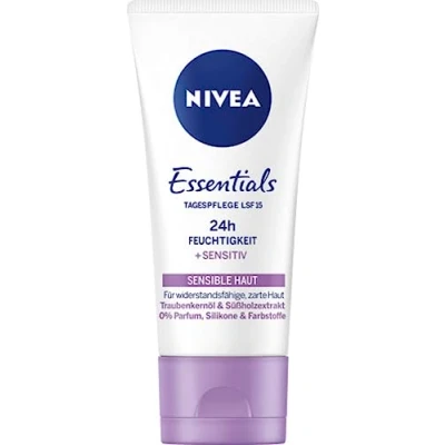 Imagen de NIVEA Cuidado de día calmante 24h humedad SPF 15, crema facial sin perfume para pieles sensibles, delicada con aceite semilla uva