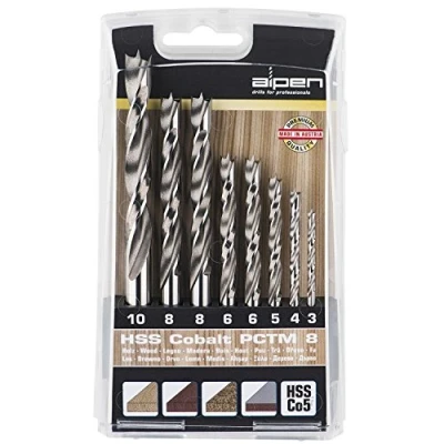 Imagen de Alpen 63300008100 HSS Co5 PCTM &quot;Profi Holz&quot; Taladros de clavija, color gris