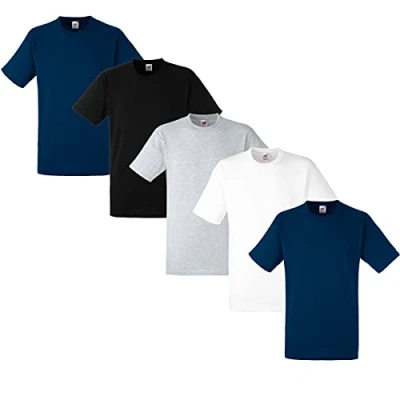 Imagen de Fruit of the Loom Camiseta para hombre, lote de 5 unidades, azul marino/1blanco/1negro/1gris, XXXL