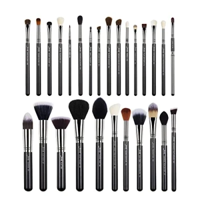 Imagen de Jessup 27 piezas Pro juego de cepillos maquillaje Fundación Barra labios Sombra Ojos mezcla pelo hecho a mano accesorios herramienta Kit Negro/Plata T133