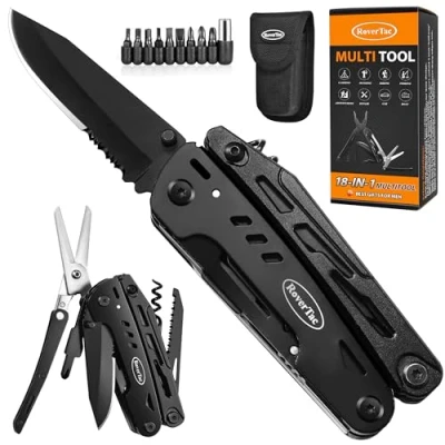 Imagen de RoverTac Cuchillo de Bolsillo Multiherramienta Camping Regalos para Hombres Papá Esposo 18 en 1 Multi Herramienta Alicates Tijeras Sierra Sacacorchos 9 Pack Destornilladores