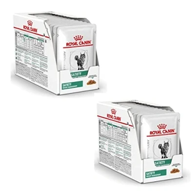 Imagen de Royal Canin Gestión del peso veterinario Satiety Paquete doble 2 x 12 85 g Alimento completo para gatos Reducir el exceso de Finos trozos en salsa