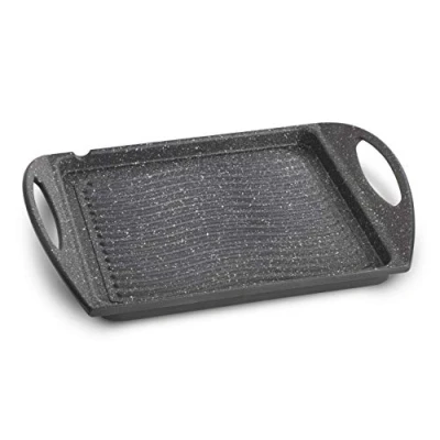 Imagen de Lagostina Speciali Plancha antiadherente de aluminio prensado, 25 x cm, parrilla y Panini Gas Horno, revestimiento antiarañazos efecto mármol, borde vertido, asas ergonómicas