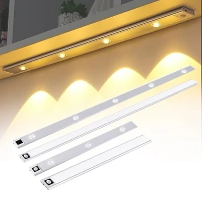 Imagen de luz LED con sensor de movimiento, luces recargables para interiores, cocina debajo del gabinete, armario, magnética USB, 3 colores, atenuación continua