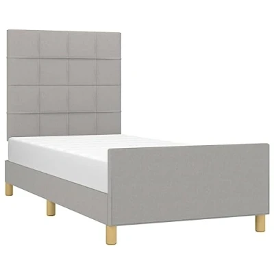 Imagen de vidaXL Estructura de Cama con Cabecero Acolchada Tapizada Dormitorio Somier Cabezal Soporte Base Mueble Patas Colchón Tela Gris Claro 90x190 cm
