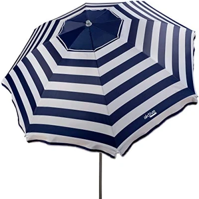 Imagen de Aktive 62225 sombrilla de playa, 220 cm, resistente al viento, techo ventilación, mástil 28 32 mm, protección UV 50, Diseño a rayas marineras, Incluye bolsa almacenamiento