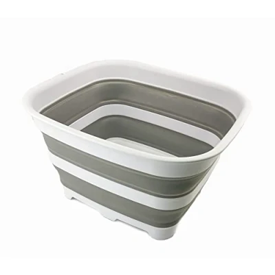 Imagen de SAMMART 15L Lavavajillas Plegable con tapón de Drenaje Lavabo Tina Lavado Platos portátil Bandeja Almacenamiento Cocina Que Ahorra Espacio (Blanca/Gris, 1)