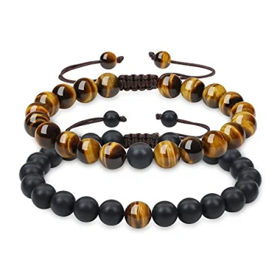Imagen de COAI Pulseras de Larga Distancia para Parejas con Cuentas Ónice Mate y Turquesa Africana Piedras Naturales Gemas Preciosas
