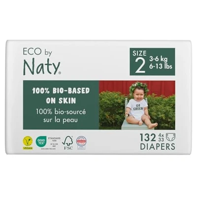 Imagen de Eco by Naty Pañales bebé ecológicos a base de plantas, ideales para la piel sensible del y ayuda evitar las fugas (Talla 2, 132 unidades)