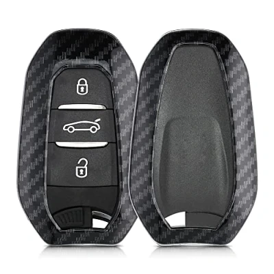 Imagen de kwmobile Funda Compatible con Peugeot Citroen Llave de Coche Smartkey 3 Botones (Solo Keyless Go) Carcasa Dura para Mando Auto Carbono Negro