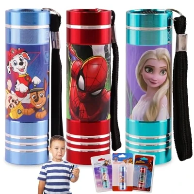 Imagen de 3X Linternas Antorcha de Aluminio con Correa para la Muñeca Niños, Mini 9 LED Cordón Niños Personajes TV Regalo Corte Energía, Camping