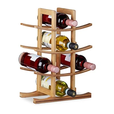 Imagen de Relaxdays Botellero para 12 Botellas con 4 Niveles, Bambú, Marrón Natural, 42,5 x 30 16 cm
