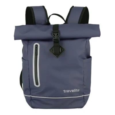 Imagen de travelite Basics Roll Up Rucksack, Mochila Hecha de Material Impermeable, Escolar Poliéster con Reflectores y Cierre Enrollable, 400 g, 48 cm, 19 Litros, Azul Marino