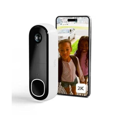 Imagen de Arlo Essential 2K Videoportero WiFi, Timbre Inalámbrico Exterior Impermeable, Casa, Detector De Movimiento, Visión Nocturna, Audio Bidireccional, Prueba Secure Incluida, 1 Cámara, Blanca