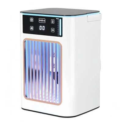 Imagen de Aire Acondicionado Portatil Mini 4 en 1 Enfriador de USB con Humidificador, Luz LED, 3 Velocidades y Depósito 900 ml Climatizador evaporativo silencioso