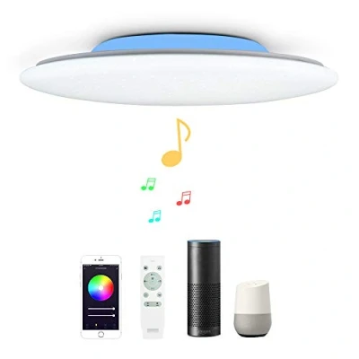 Imagen de 48W Φ50cm Estrellado Plafón Led Lampara Techo Compatible Con WIFI Amazon Alexa Google Assinstant y Bluetooth Altavoz Mando Luz Musica Regulable Cambia De Color Para Dormitorio Salon