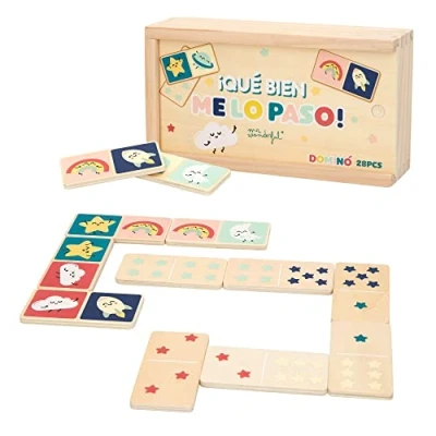 Imagen de WOOMAX Dominó de madera infantil, Mr Wonderful, Juegos estimulación cognitiva, mesa clásicos, +24 meses