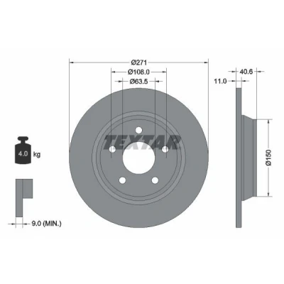 Imagen de TEXTAR 92303503 Disco de freno 271 11 05/05 108 macizo revestido sin perno sujeción rueda, buje rueda FORD: Focus Mk4 Hatchback
