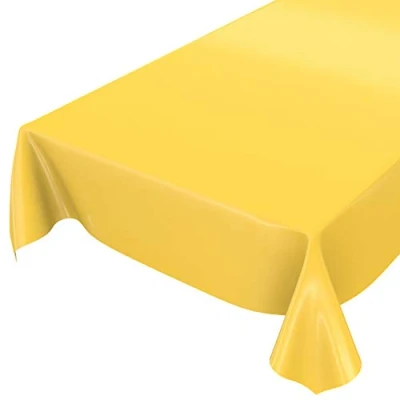 Imagen de Anro Mantel de hule lavable color liso brillante, toalla, amarillo, Schnittkante 160 x 140cm