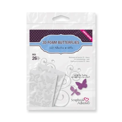 Imagen de Scrapbook Adhesives By 3L Adornos de Espuma autoadhesivos para álbumes Recortes, diseño Mariposas 3D Foam Shapes Butterflies, Poliuretano, White, Varias Tallas