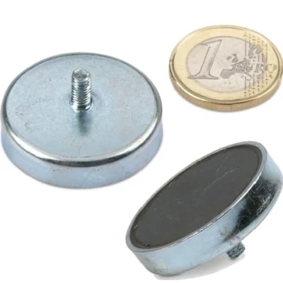 Imagen de 5 x Base magnética de Ferrita Ø 32,0 7,0 mm con roscado exterior M6 12 sujeta 8 kg piezas Imanes en recipiente vástago