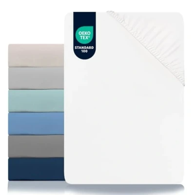 Imagen de Dreamzie Sabanas 160x200 Ajustable Microfibra Ultra Suave Oeko Tex Certificado Sabana Bajera Albastro Blanco