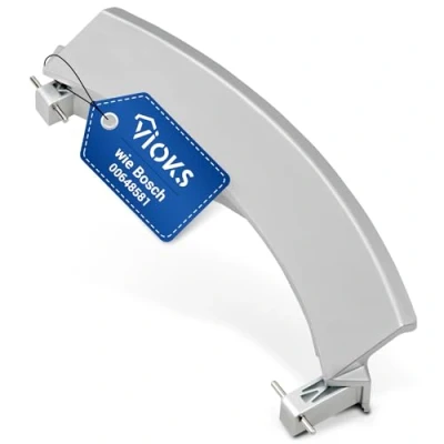 Imagen de Tirador de puerta plástico compatible con Bosch Siemens Constructa 00648581/648581/00751783/751783, mango para lavadora ejes, 230 x 90 42, plateado mate