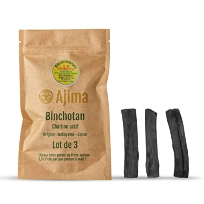Imagen de Ajima Binchotan Carbón Activo Agua Baton de Orgánico Purificador Natural x3 Cada Filtro aproximadamente 1,5 L Roble Wakayama Verdadero Ideal para filtrar el