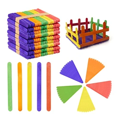 Imagen de Relaxdays Pack 500 Palitos Madera Manualidades, Palos Helado, Palillos Polos, Regalos o DIY, 11,5 x 1 cm, Multicolor