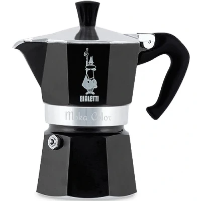 Imagen de Bialetti Moka Color: icónica cafetera espresso para estufa, hace café italiano real, Tazas Pot 6 (250 ml), aluminio, Negro,