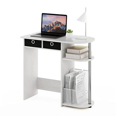 Imagen de Furinno Go Green Escritorio para computadora portátil, Madera de ingeniería, Roble Blanco/Acero Inoxidable/Negro, 39.62 (D) x 80.01 (W) 72.39 (H) cm