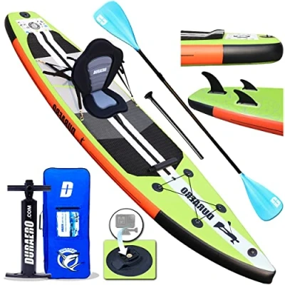 Imagen de Tabla Hinchable Paddle Surf Sup Paddel Bomba, Asiento de Kayak,330 x 76 15 cm, Hasta150 kg, Almohadilla integrada, Aleta Desprendible, Doble Remo Ajustable, Kit Reparación