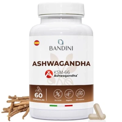 Imagen de Bandini® Ashwagandha Vegan KSM 66® de alta Resistencia cápsulas en polvo extraídas Withania Somnifera 60 500 mg Ginseng Indio Bienestar Tradición Ayurvédica