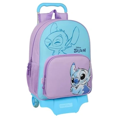 Imagen de Safta STITCH SWEET Mochila Escolar con Carro 905, Ideal para Niños de Diferentes Edades, Cómoda y Versátil, Calidad Resistencia, 33x14x42 cm, Color Azul/lila