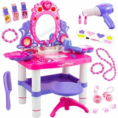 Imagen de Kinderplay Tocador Niña Rosa para de Maquillaje Niña, Infantil, con Accesorios Espejo Luz y Sonido Niños, KP2798