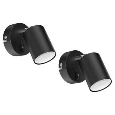 Imagen de ledscom.de 2 focos de pared WAIKA, una llama, con interruptor, GU10, negro mate, incl. lámpara LED GU10 450lm, blanco cálido
