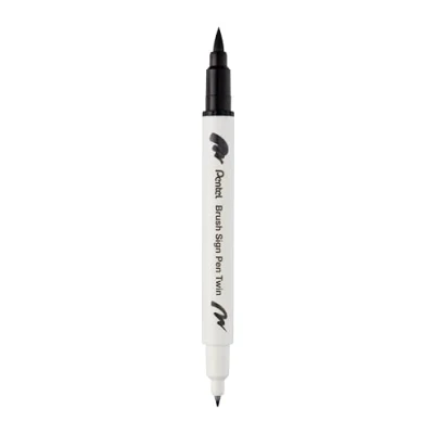 Imagen de Pentel Brush Sign Pen Twin SESW30C Rotulador de punta (2 puntas, 1 unidad), color negro