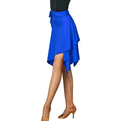 Imagen de falda de baile salsa latina para mujer, envolvente cadera, suave, irregular, tango, sala práctica cha, Azul, M/XXL